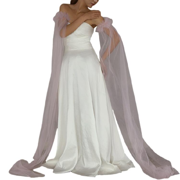 Flowy Tulle Bride Sleeve Covers Elasticated Wristband Seamless Integration For Evening Gowns And Photo Props