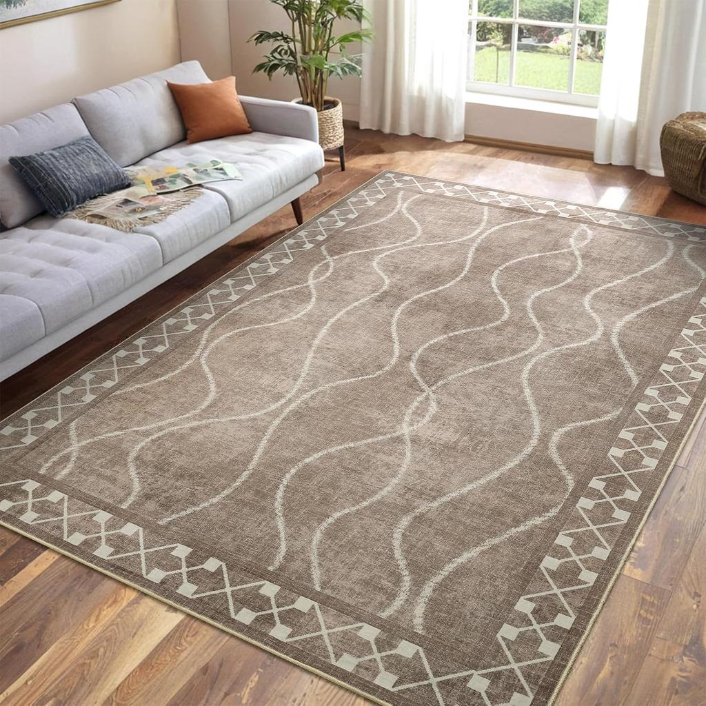 Black and White Minimalist Carpet with Simple Lines Borders Large Door Mat Household Bathroom Kitchen Living Room Anti Slip Mat