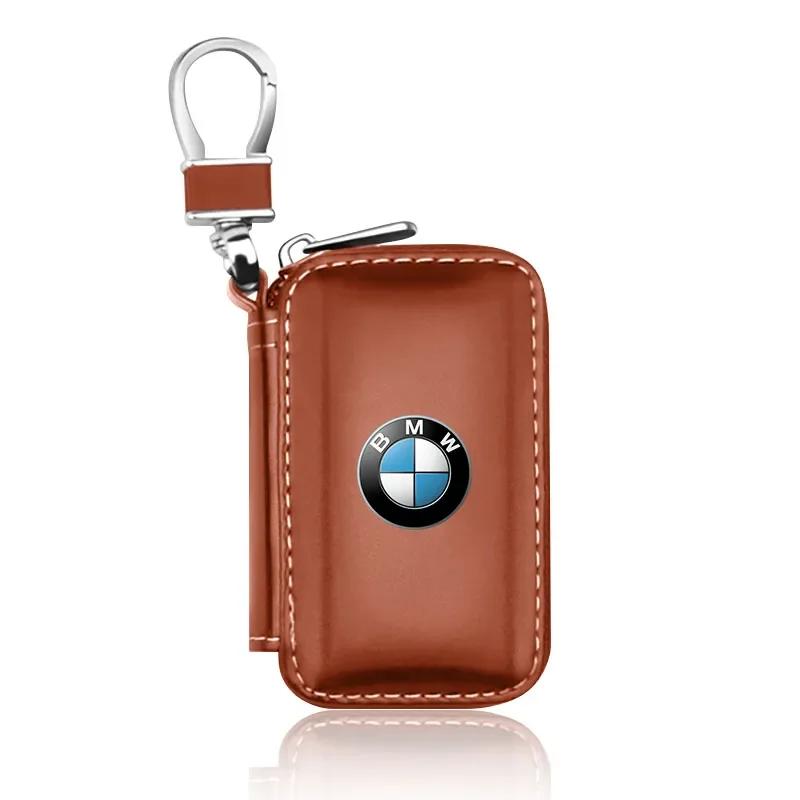 BAAR1 Car Sticker 2026 1Pcs Leather Emblem Car Key Case Keychain Zipper Key Case Bag For BMW M M3 M5 M6 M2 E46 E90 E60 F10 F30 E39 E36