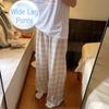 Loose Casual Long Pants Women Chic Wide Leg Pants Plaid Straight Leg Pants  Indoor Outdoor