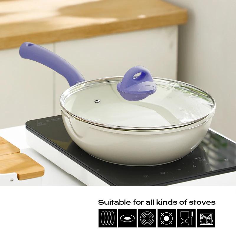 5 Sizes Non-stick Ceramic Pot Durable Frying Pan Wok Pan with Lid Induction Gas Stove Omelet Pans Steak Cooking Skillet Cookware