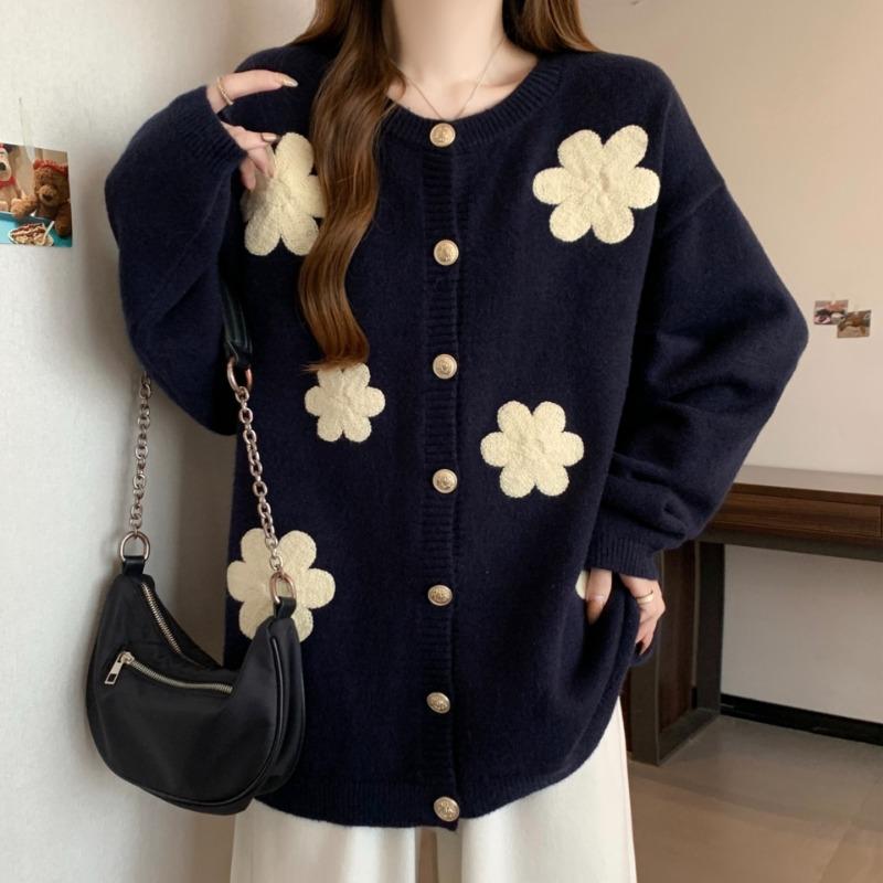 Three-dimensional flower new high-end sweater cardigan women's autumn and winter top, thin wear, knitted sweater jacket women