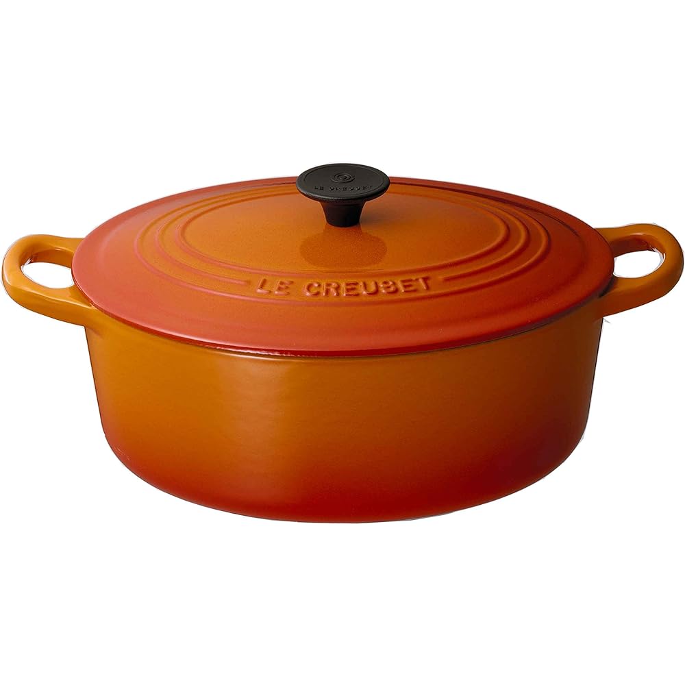 Le Creuset Oval Cocotte 25cm Cast Iron Enamel Cookware Orange Gas Induction Oven Compatible
