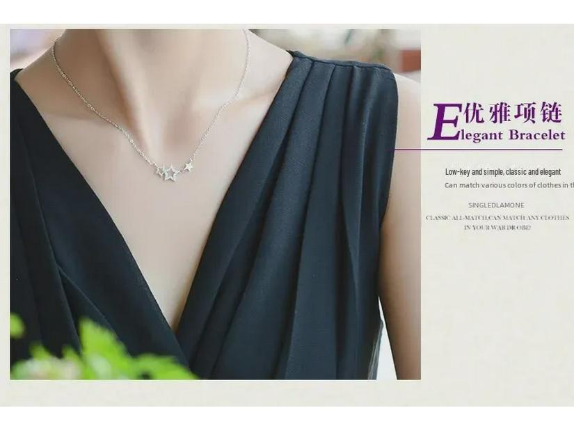 Silver-Plated Clavicle Necklace with Stone Stars - Cute Korean Jewelry Birthday Gift