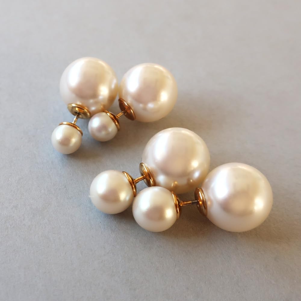 Made In Double Pearl Earrings with Back Catch 6mm [Melody Accessories] Japan, (PI-N12)