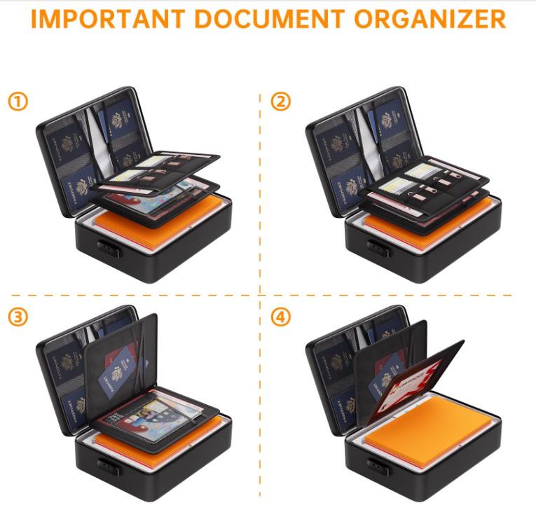 Scatola Ignifuga Impermeabile per Documenti Formato A4 con Design Multistrato e Serratura a Combinazione - Cassaforte Portatile ad Alta Capacità per Ufficio e Viaggi