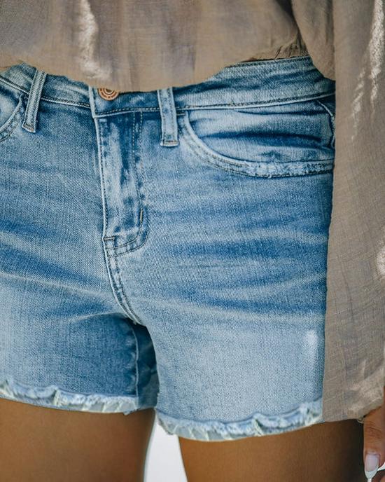 European & American Women's Handmade Ripped Light Blue Loose Denim Shorts