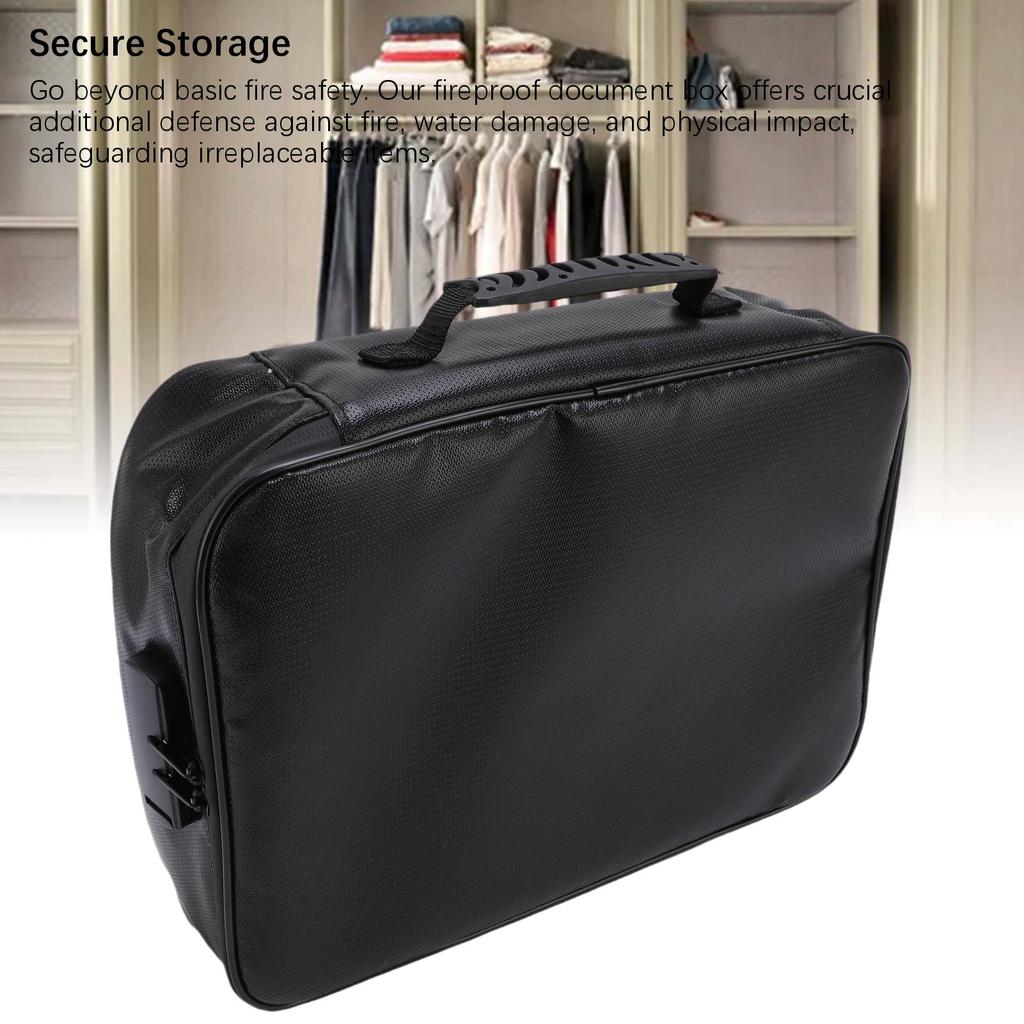 Fireproof Document Bag with Lock File Hard Case Portable Home Travel Safe Storage for Important Documents Files