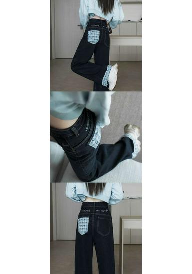 Plus Size Butterfly Plaid Embroidered High Waist Wide Leg Jeans for Women
