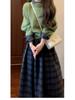Luxury Petite French Knitted Green Sweater Dress for Women - Autumn/Winter 2024