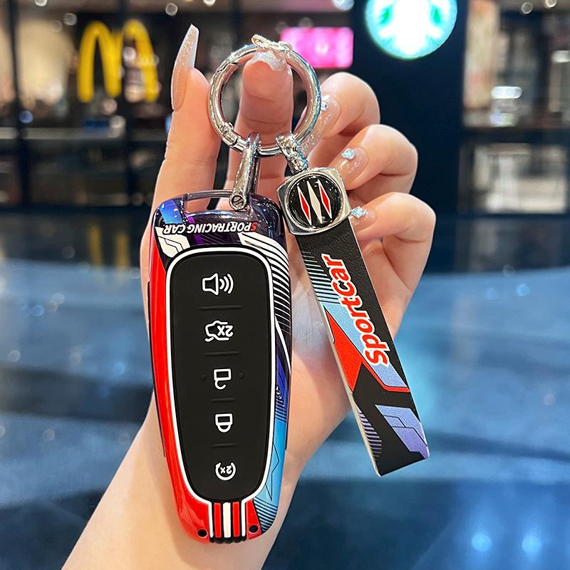 5 Bottons Racing Style Metal Car Key Case Fob Cover for Ford Edge Escape Explore Expedition Flex Focus Taurus C-max 2011 -2015