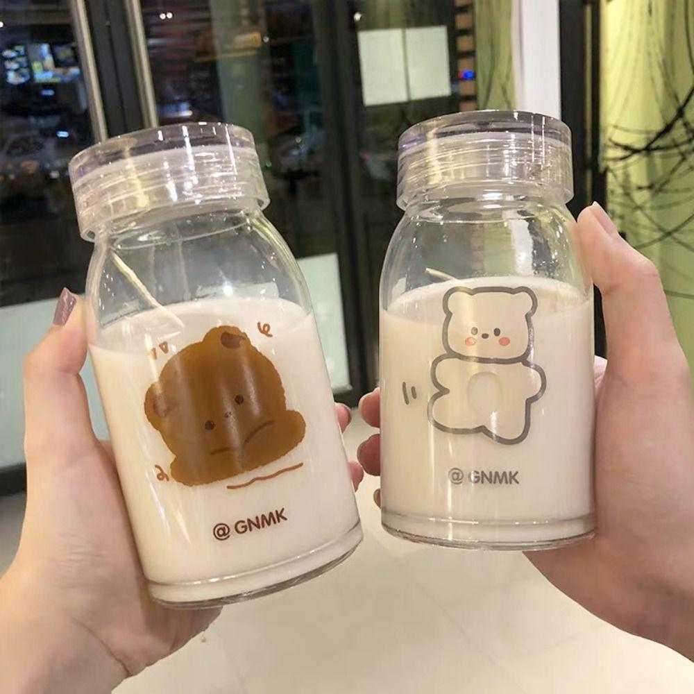 

500ML Cartoon Pattern Glass Cup Large Capacit Milk Cup Portable Glass Water Bottle 4