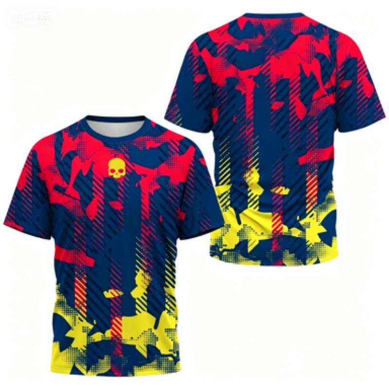 Men's T-shirt Round Neck Short Sleeved Color Printed Tennis Running Casual and Comfortable Outdoor Sportswear Top
