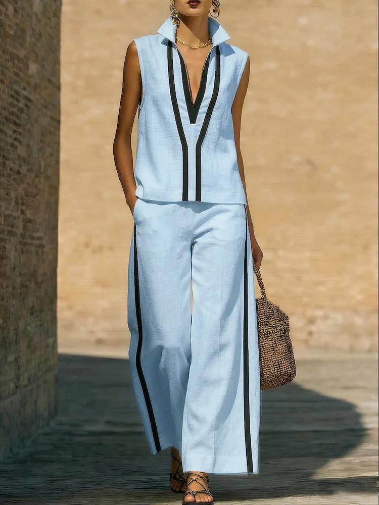 Set Canotta Senza Maniche Donna Colore a Contrasto Stile Europeo Lusso Leggero Estivo Trendy Elegante