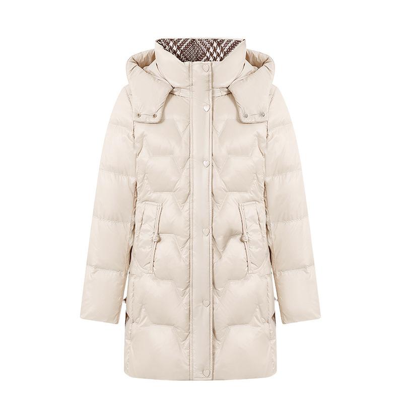 New Hooded Down Jacket Women's Long Winter Plus Size Middle-aged and Elderly Mothers Seam White Duck Down Coat.
