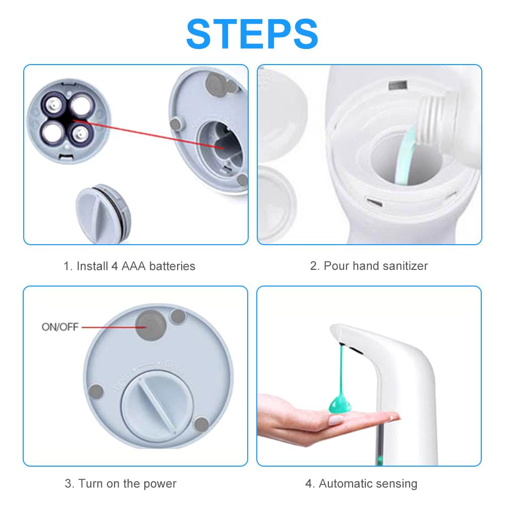 200ml Liquid Soap Dispenser Automatic Hand Wash Dispenser Battery Operated Touchless Intelligent Induction for Kitchen Bathroom