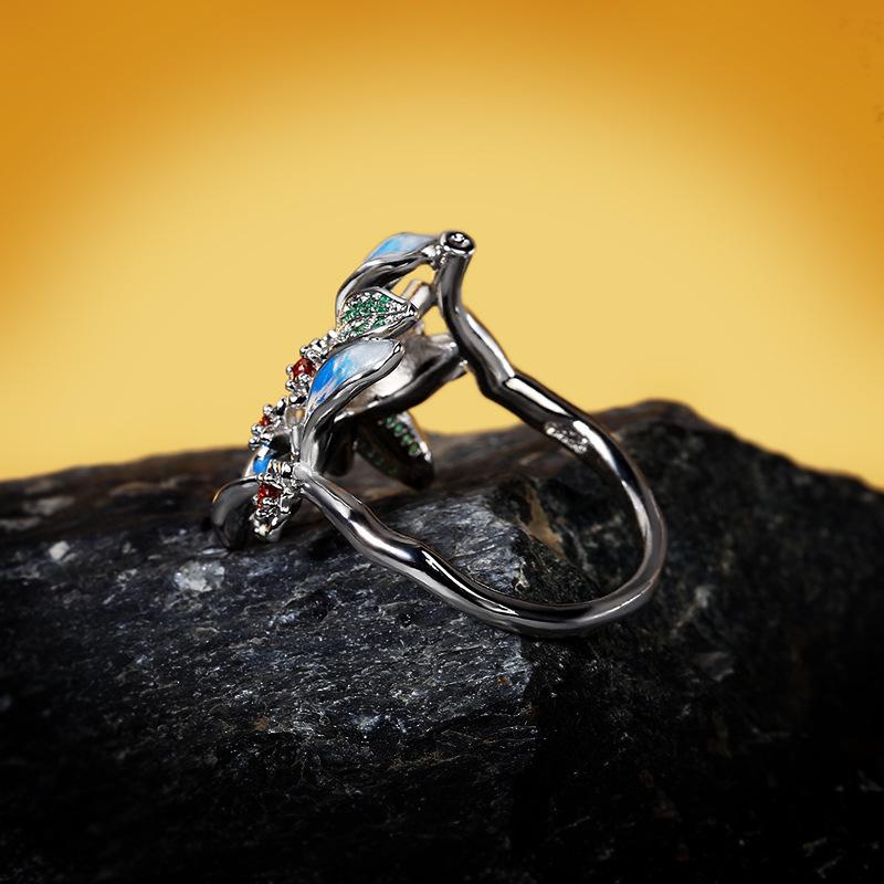 Fashionable Handmade Enamel Elegant Pink Flower Ring Chinese Style Ring