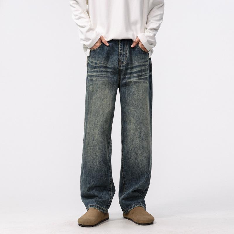 Spring Heavy Retro Nostalgic Jeans American Loose Straight Wide-leg Trousers