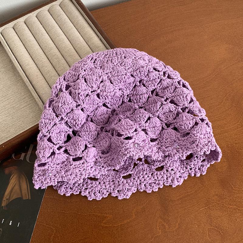 New Versatile Hat Hand Woven Head Hat for Women Spring Hollow Cold Hat Thin Stacked Hat Pullover Hat