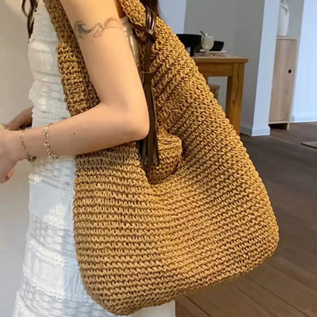 Summer paper handmade straw woven bag large capacity leisure beach bag daily commute vacation travel shoulder bag