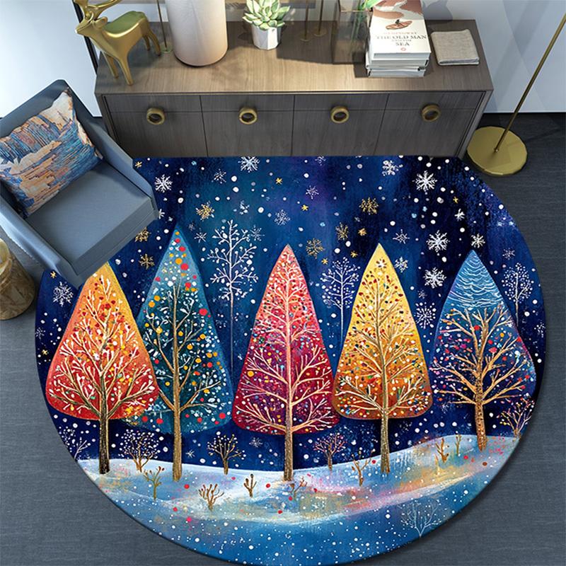 Winter Forest Round Area Rug,Carpet Rug for Living Room Bedroom Sofa Playroom Decor,Non-slip Floor Mat