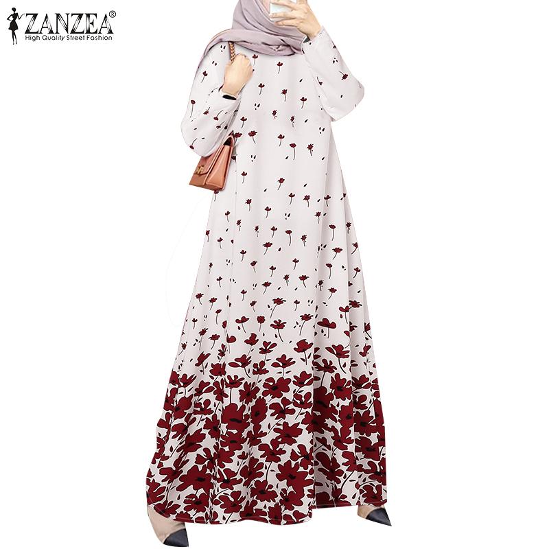 

ZANZEA Женское повседневное свободное длинное платье с круглым вырезом и длинным рукавом M зелёный