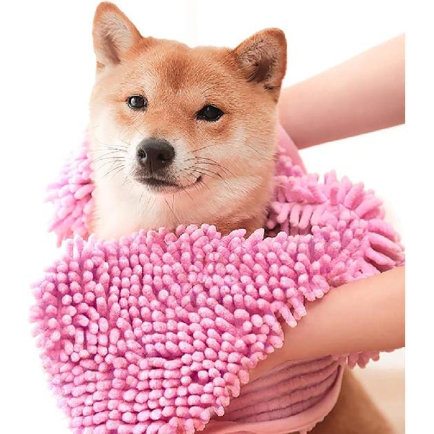 Dog Towel - Microfiber Super Shammy with Hand Pockets, Ultra Absorbent Quick Dry Pet Bath Towels for Small, Medium, Large Dogs and Cats (Medium, 24''