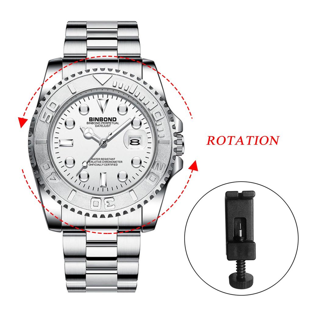 Silberne Wasserdichte Quarzuhr mit Kalender Leuchtende Analoguhr mit Drehbarer Edelstahllünette Schlicht und Stilvoll für Freizeit- und Geschäftskleidung