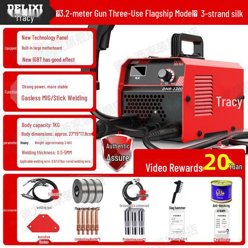 DELIXI 220V Electric Gasless MIG Welder - 3-in-1 Household and Industrial Welder