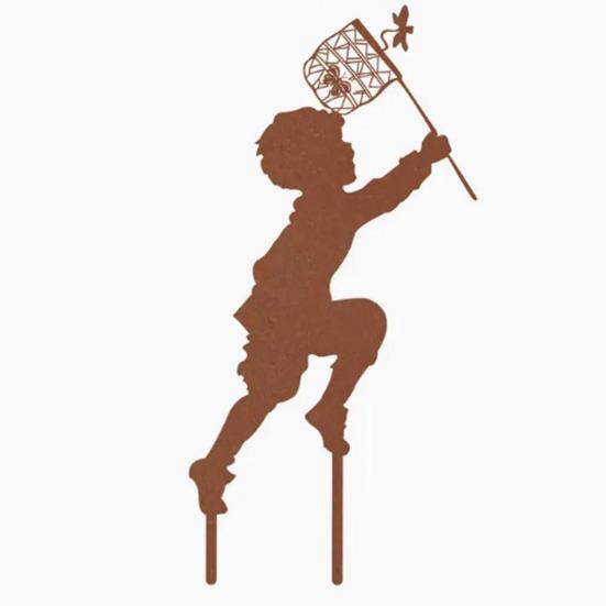 1 Pair Silhouette Art Model Little Boy Girl Shape Character Silhouette Art Ornament Garden Decor Stakes