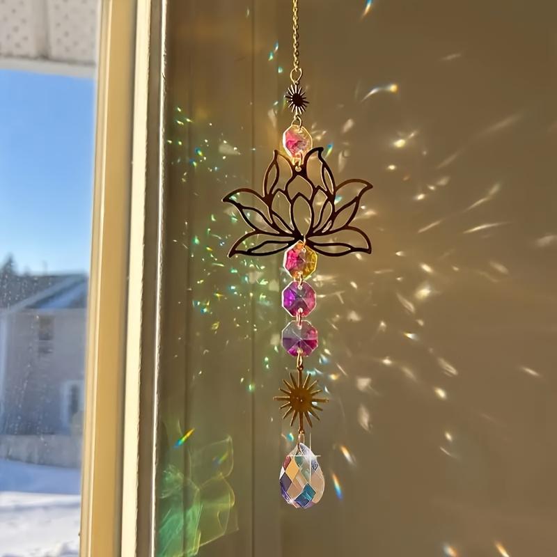 Kristall Prisma Lotus Sonnenfänger, Metall Hängeornament für Heimfensterdekoration, Perfektes Geschenk für Feiertage & Geburtstage