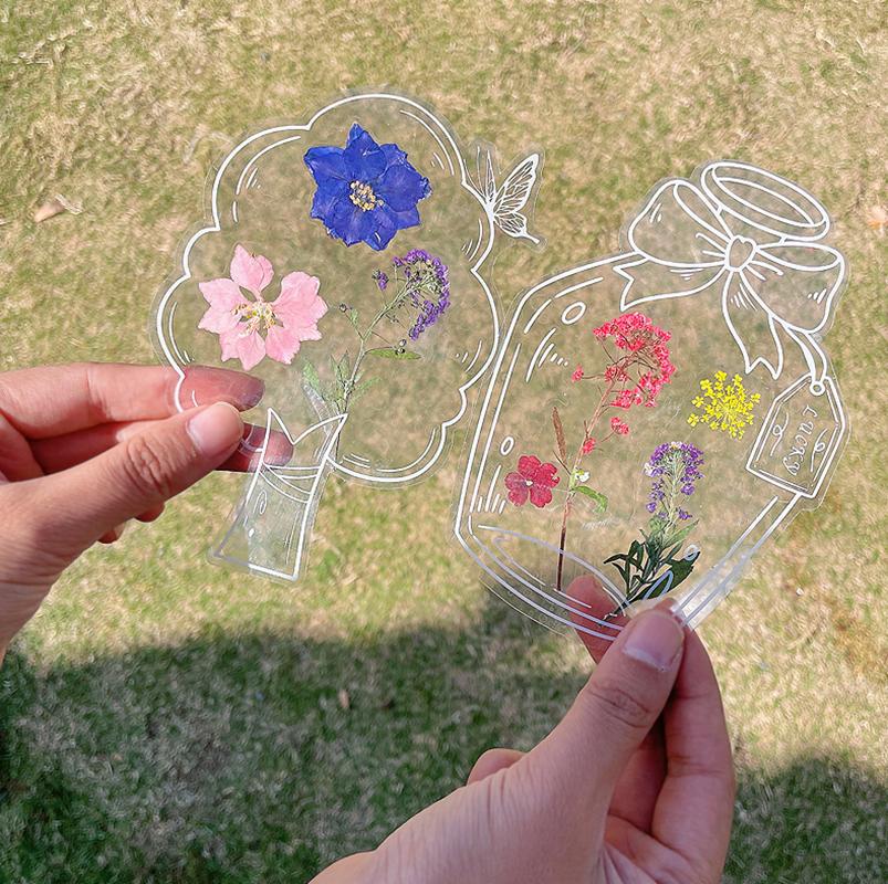 DIY Transparent Bottle Embossed Sticker Bag Student Made Herbarium Clip And Stick Handmade Creative Dry Flower Bookmark