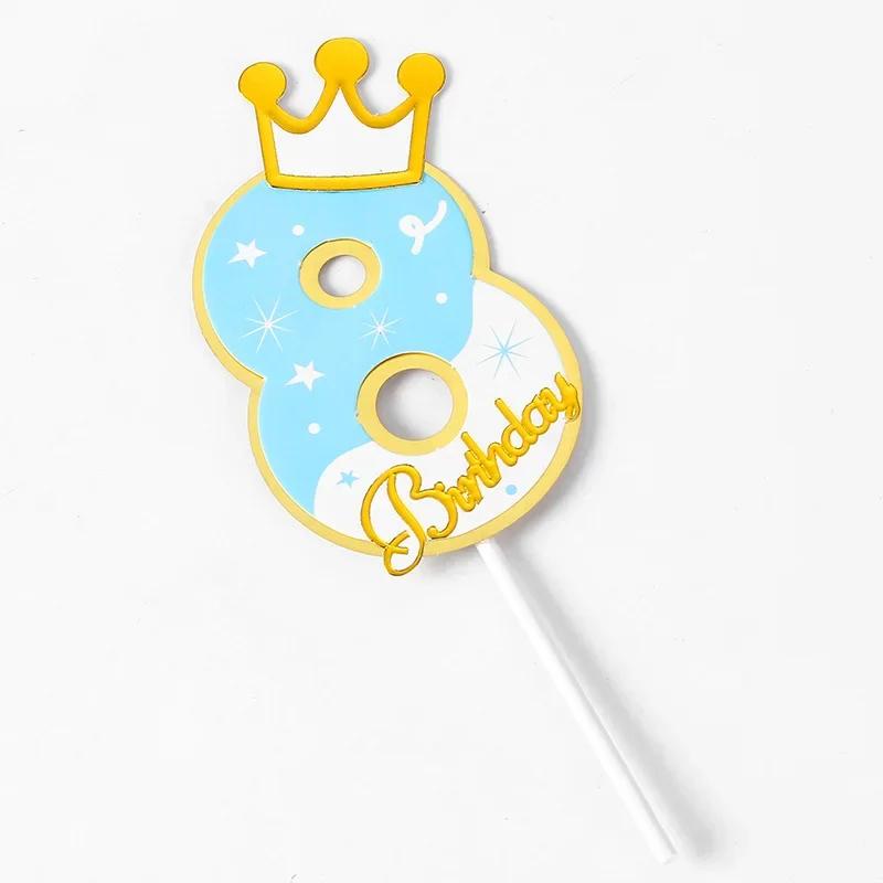 New Digital Decoration Happy Birthday Number Cake Insertion 0 1 2 3 4 5 6 7 8 9 Cake Topper Girls Boys Baby Party Supplies Decor