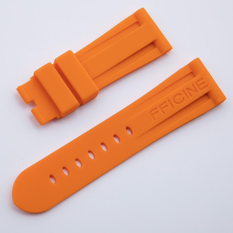 Soft Black Blue Orange Nature Rubber Silicone 26mm Watch Band for Panerai Strap Black Blue Red Orange With Tang Pin Buckle