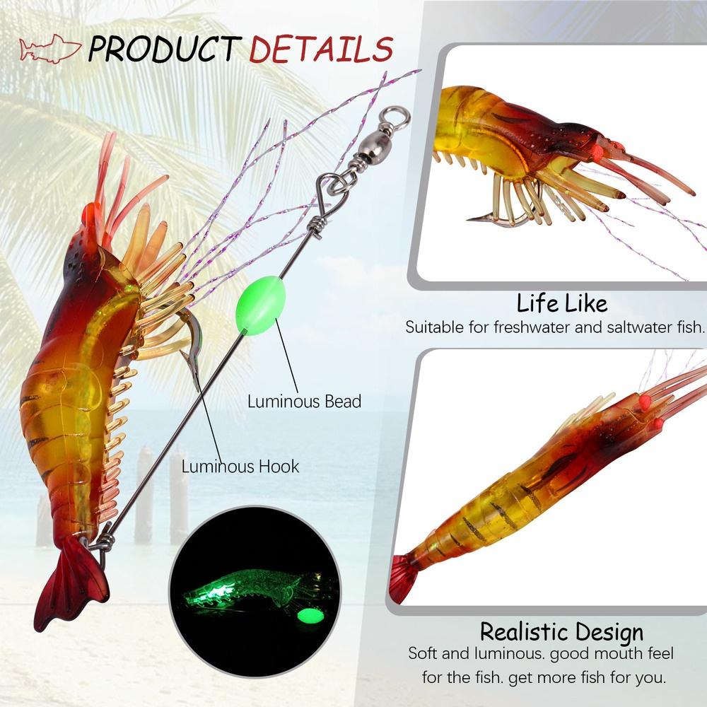 5Pcs/lot Soft Shrimp Artificial Bait with Swivels & Glow Beads Noctilucence Sabiki Rigs Fishing Lure for Freshwater & Saltwater 260319