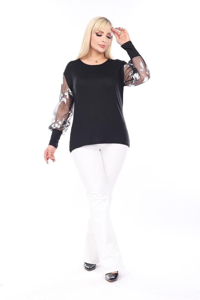 Damen Bluse in großer Größe Schwarz Flexible Übergröße Bluse 18B-2503