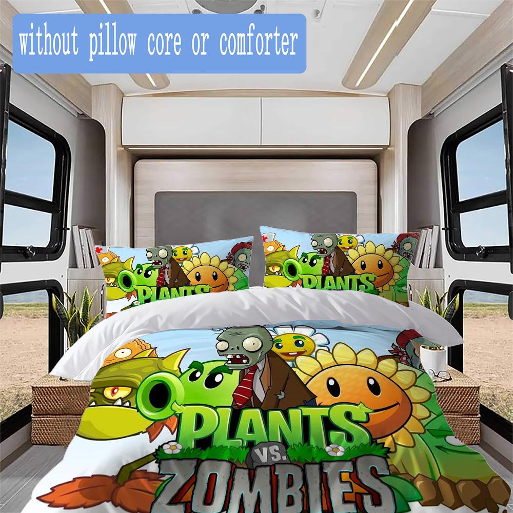 Plants Vs. Zombies Pattern Pattern Bedding,Quilt Set Quilt Cover Pillowcase Home Birthday Gift (1*duvet Cover+2*pillowcase,without core)XSJT0917559