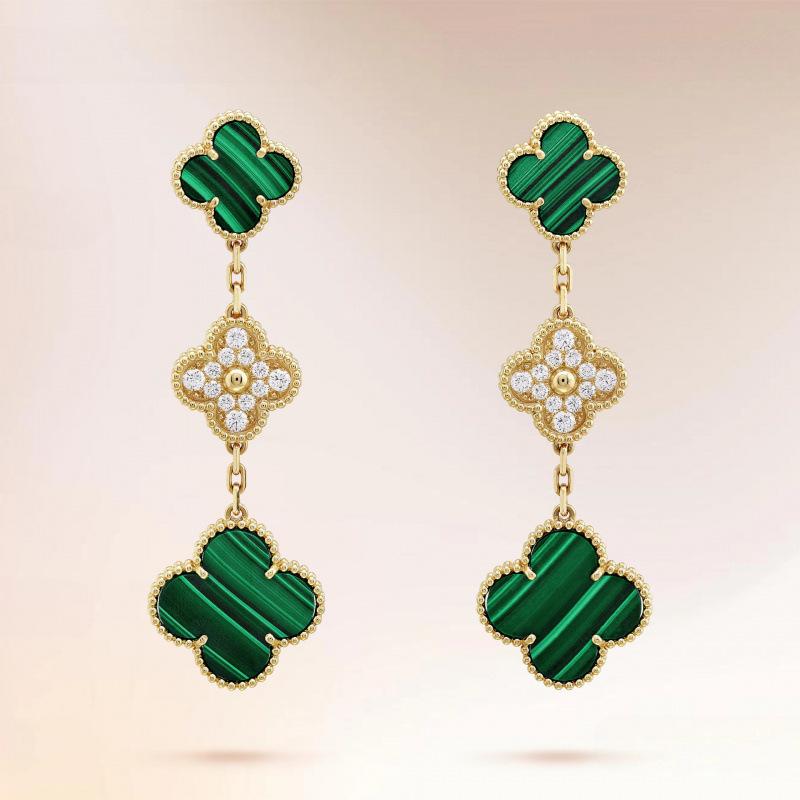 Four-leaf Clover Earrings Fashionable Three-flower Earrings Natural Mother-of-pearl Agate and Chalcedony Women's Earrings
