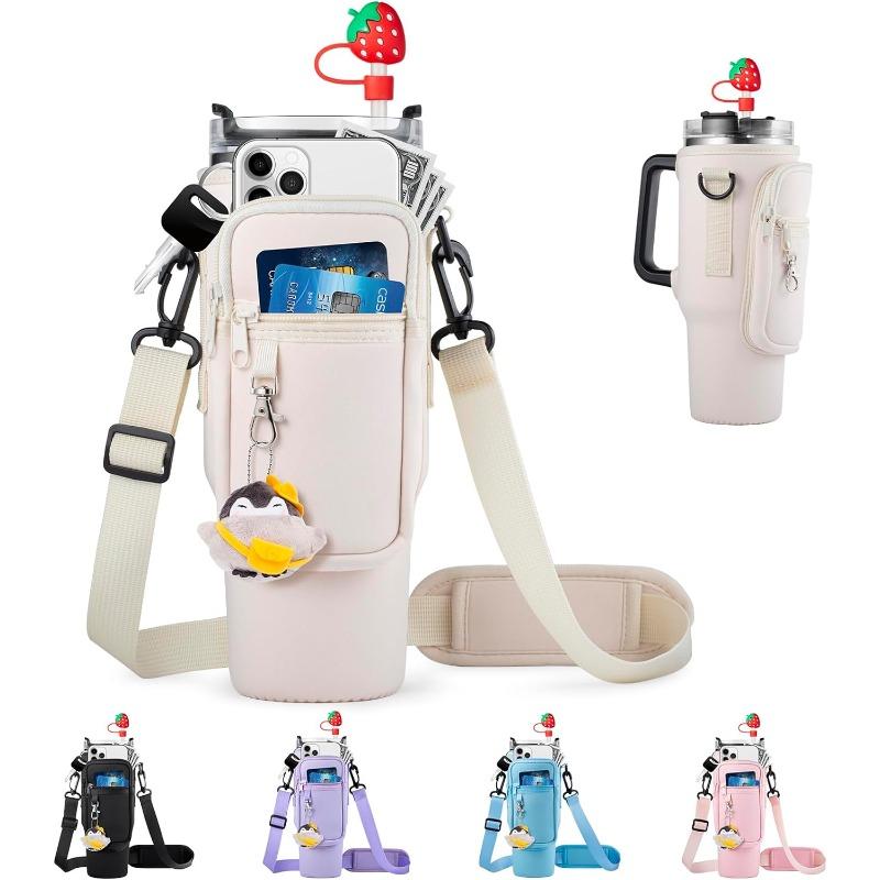 

Сумка для переноски бутылки с водой, совместимая с бутылкой для воды Stanley 40 унций, регулируемая чашка с рукавом, кружка с плечевым ремнем для пешего туризма, кемпинга