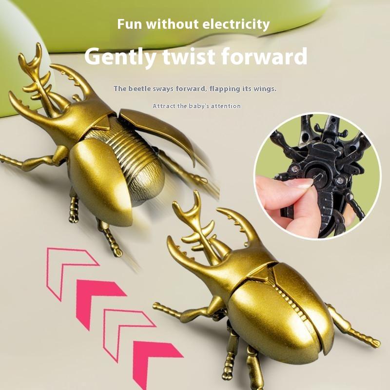 Wind Up Realistic Unicorn Beetle Simulation Crawling Insect Toy Preschool Educational Enlightenment Sensory Learning Gift For