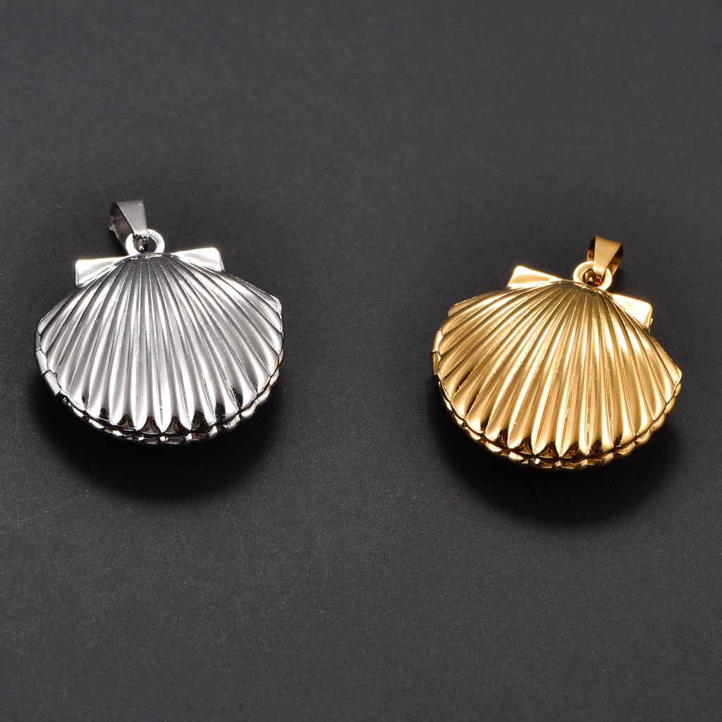 Stainless Steel Seashell Photo Locket Pendant Necklace for Women Men Picture Box Frame Charms Chain Metal DIY Jewelry Accessory