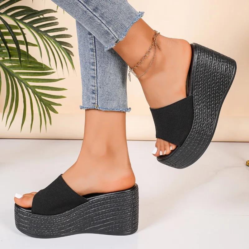 Fashion Women's Shoes 2025 Summer Open Toe Women's Slippers New Outdoor Wedges Casual Slippers Women Solid Super High Platform Sandals