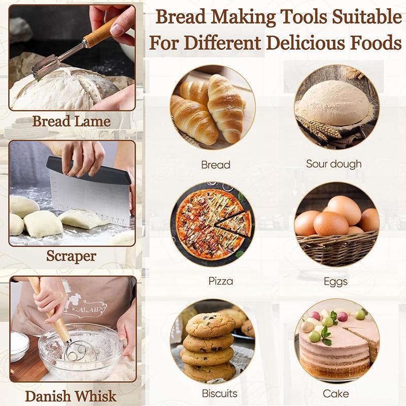 Danish Dough With Sourdough Scoring Tool-Bread Whisk Set Of 6 Pieces-Dough Hook,Dutch Whisk,Bread Lame