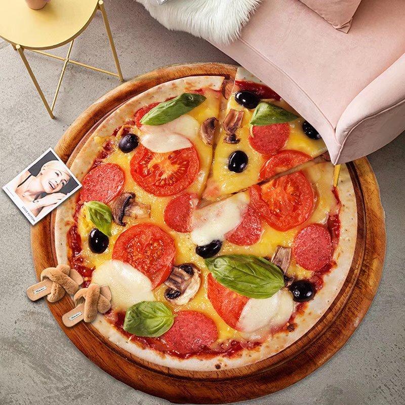 Creative Pizza Gourmet Floor Mat Living Room Decoration Round Carpet Funny Children Washable Study Rug Home Anti-slip Soft Rug