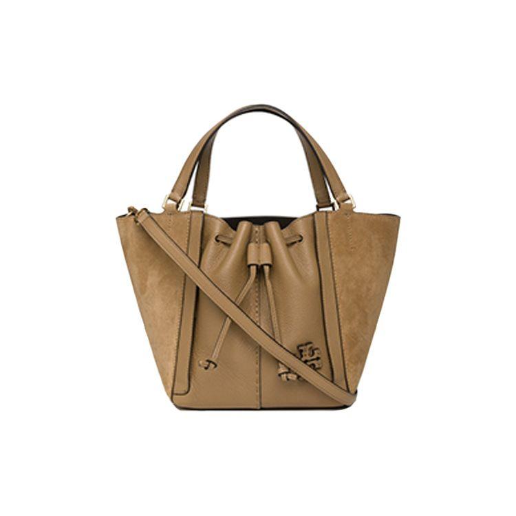 

Tory Burch Tb McGraw Drawstring Suede Bucket Tote Shopping Crossbody Handbag Medium Women tote Tiramisu-Brown 88135-227 Basic Set (Bag+Dust Bag)