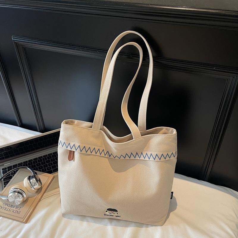 Casual Canvas Bag Women's New Fashion Tote Bag Student Class Versatile Shoulder Bag