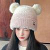 Color Matching Sweet and Cute Bear Ears Plush Hat for Women Winter Thickened Warm Knitted Hat Showing Face Small Toe Cap