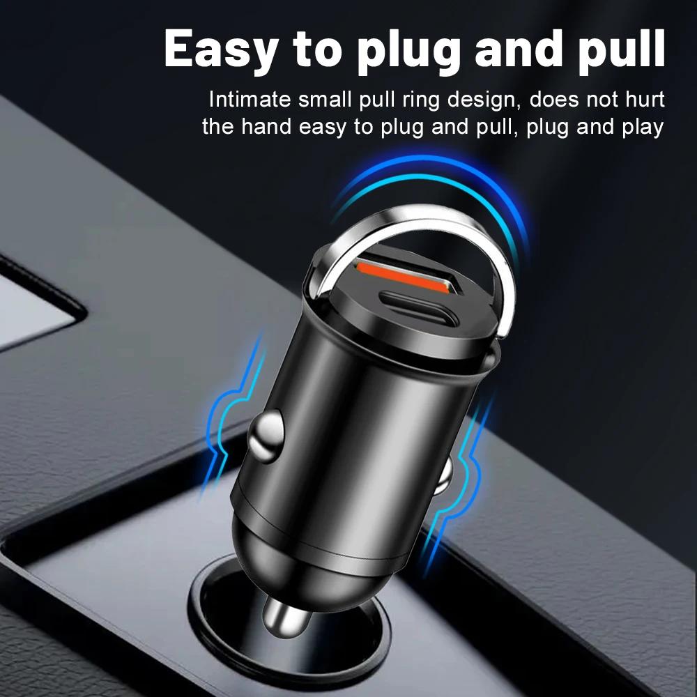 200W Dual USB Car Charger Fast Charging Mini Pull Ring Car Phone Charger for Iphone Xiaomi Huawei Ipad Universal Car Lighter