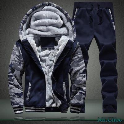 Pánské zimní plus sametové svetry s kapucí Běžecké obleky Běžné Baseballové Uniformy Slim Fit Sportovní oblečení