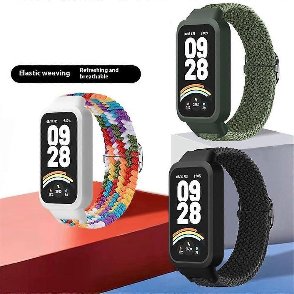 For Xiaomi Smart Band 9 Active Redmi Band 3 Woven Nylon Strap Snap-On Case Watch Band - Starlight